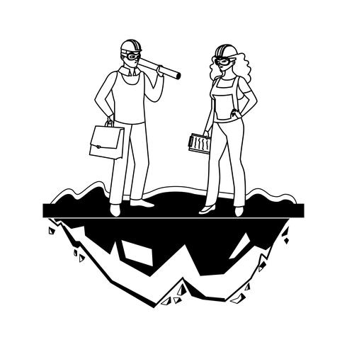female builder constructor worker with architect boss vector