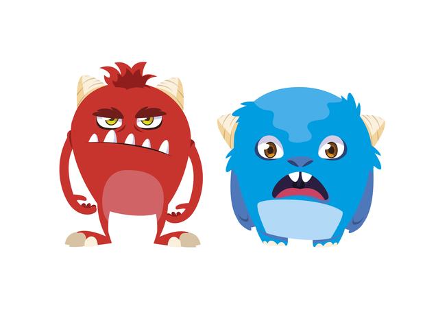 funny monsters couple comic characters colorful vector