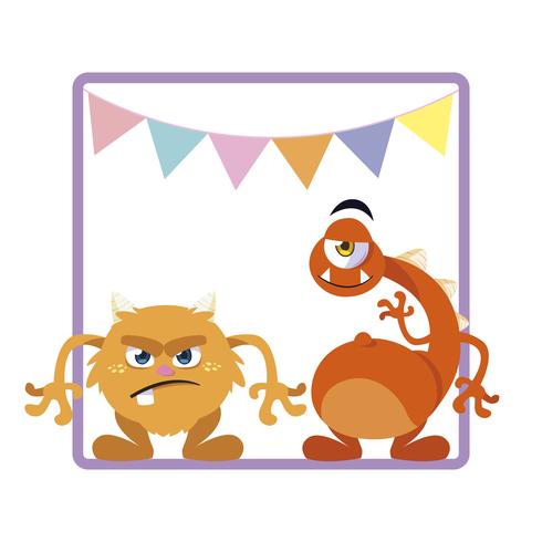 square frame with funny monsters and garlands hanging vector