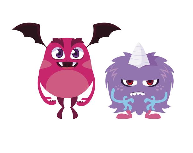 funny monsters couple comic characters colorful vector