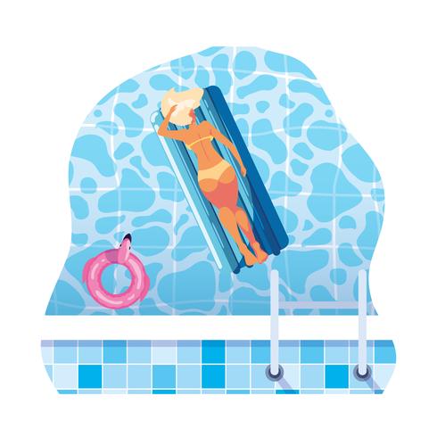 woman tanning in float mattress floating in water vector