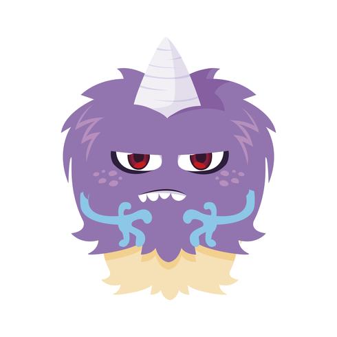 funny monster with horn comic character vector