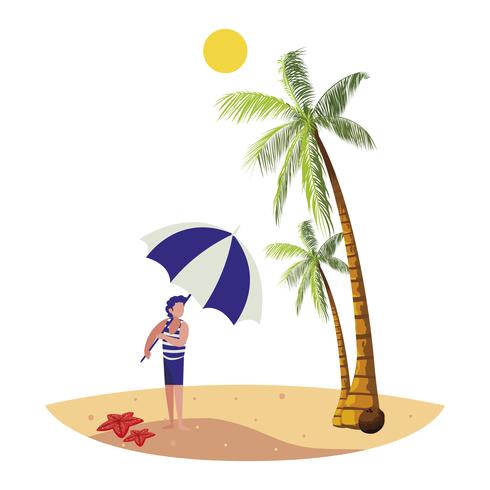 young boy on the beach summer scene vector