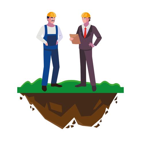 builder constructor with engineer on the lawn vector