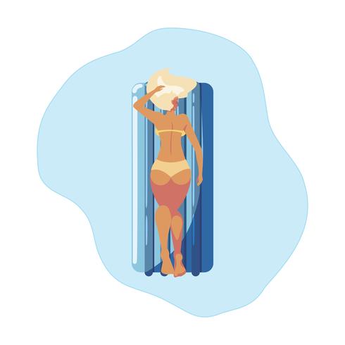 woman tanning in float mattress floating in water vector