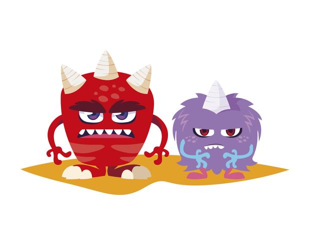 funny monsters couple comic characters colorful vector