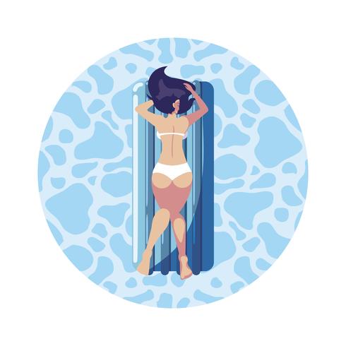 woman tanning in float mattress floating in water vector