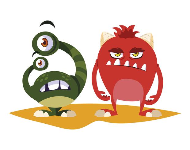 funny monsters couple comic characters colorful vector