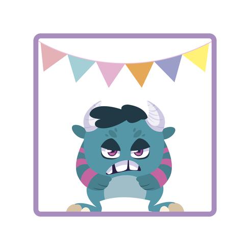 square frame with monster and horns party garlands vector