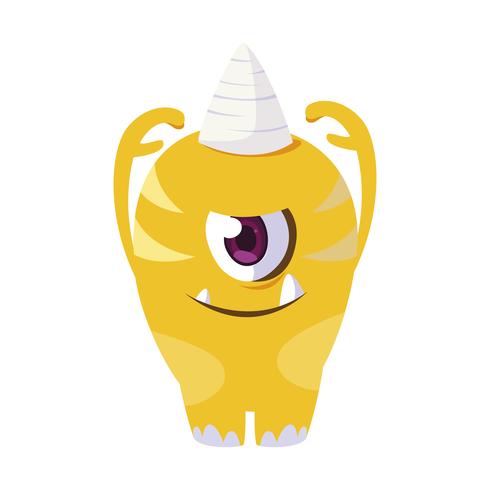 funny monster with horn comic character vector