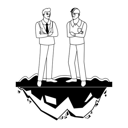builder constructor with engineer on the lawn vector