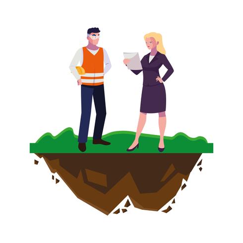 male builder constructor with woman engineer vector