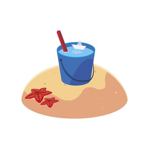 summer sand beach with water bucket scene vector