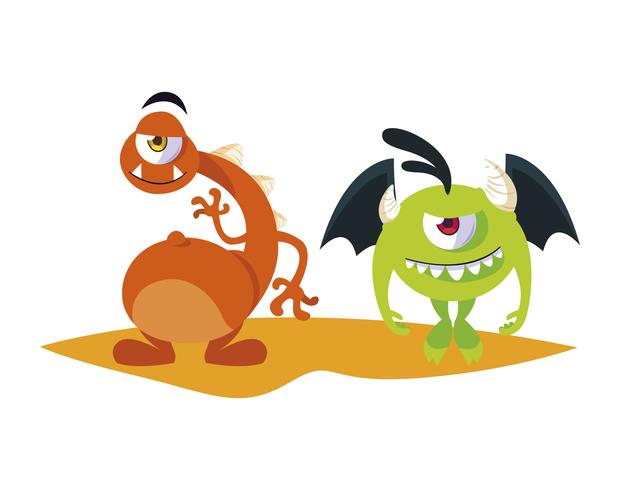 funny monsters couple comic characters colorful vector