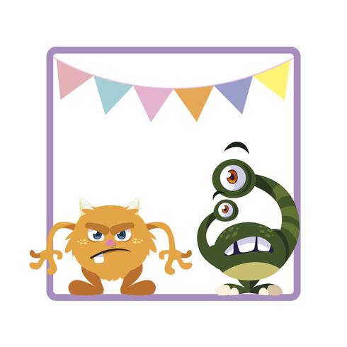 square frame with funny monsters and garlands hanging vector