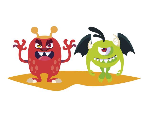 funny monsters couple comic characters colorful vector