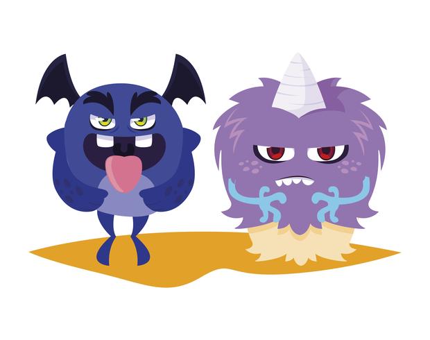 funny monsters couple comic characters colorful vector