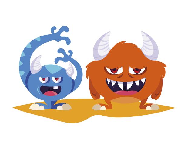 funny monsters couple comic characters colorful vector