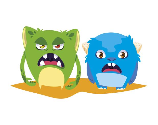 funny monsters couple comic characters colorful vector