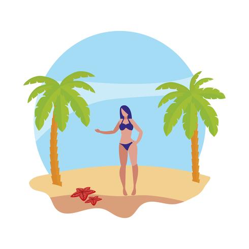 young woman on the beach summer scene vector