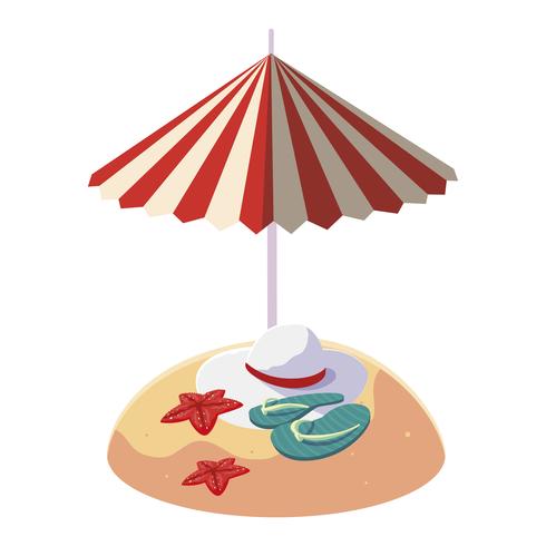 summer sand beach with umbrella and flip flops vector