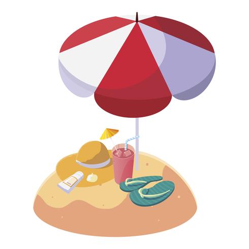 summer sand beach with umbrella and flip flops vector