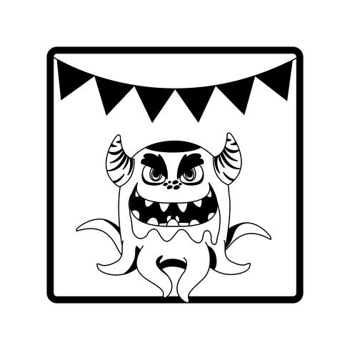 square frame with monster and horns party garlands vector