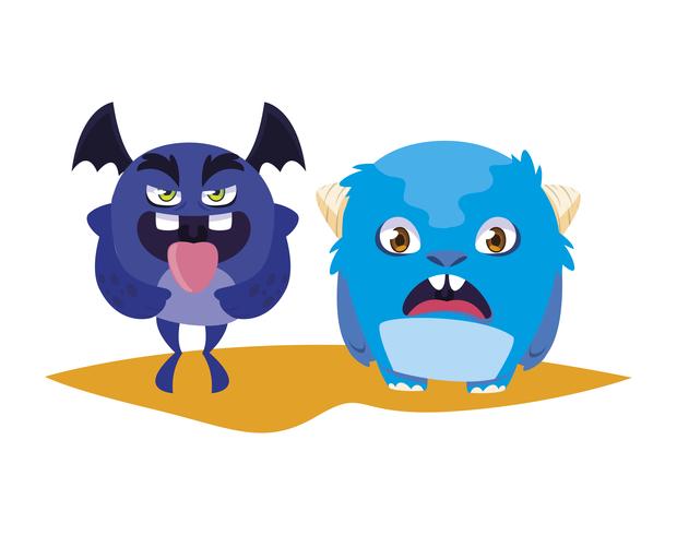 funny monsters couple comic characters colorful vector