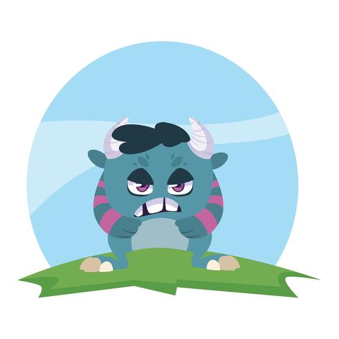 funny monster with horns in the field vector