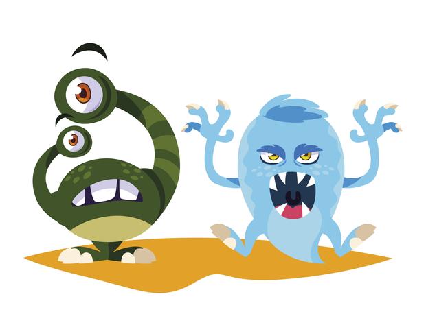 funny monsters couple comic characters colorful vector