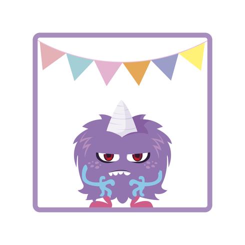 square frame with monster and horn party garlands vector