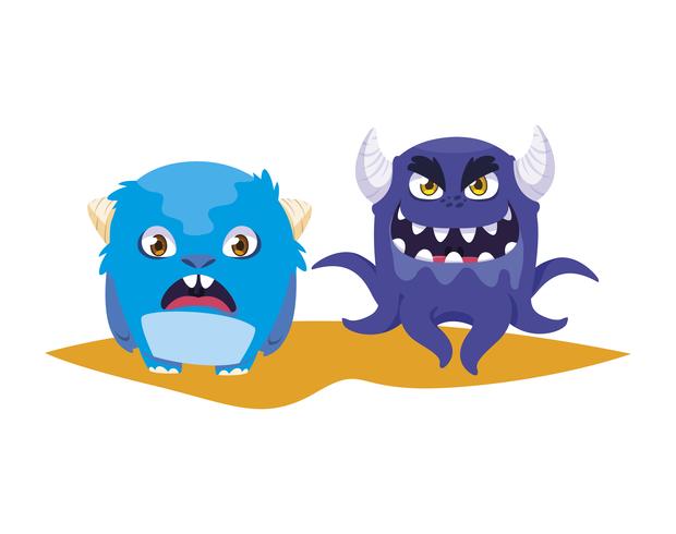 funny monsters couple comic characters colorful vector