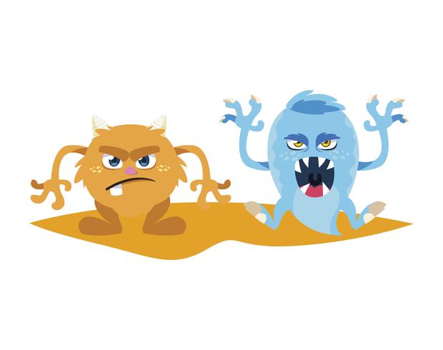 funny monsters couple comic characters colorful vector