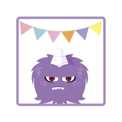 square frame with monster and horn party garlands vector