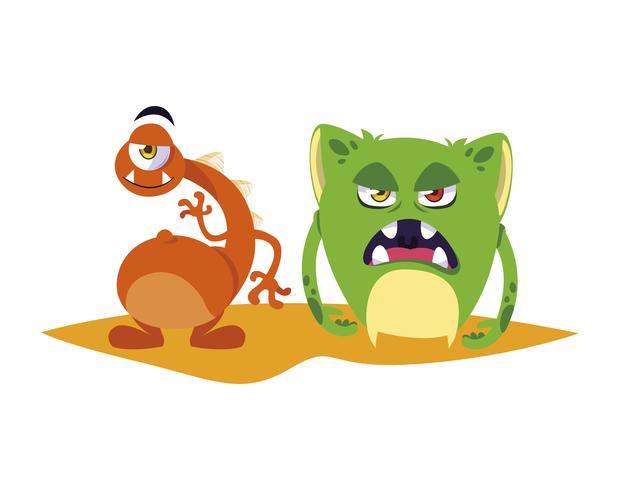 funny monsters couple comic characters colorful vector