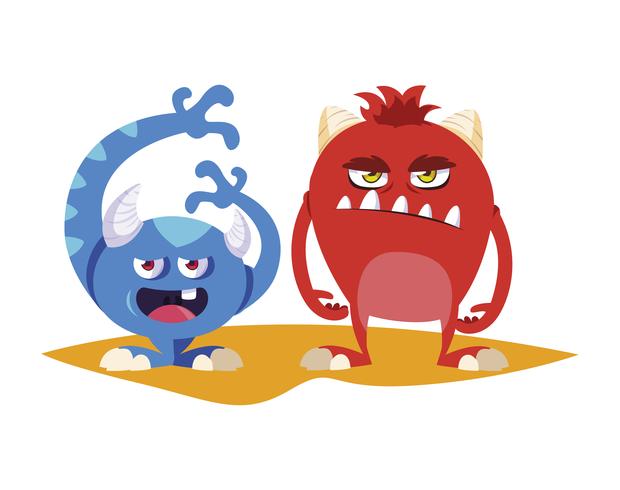 funny monsters couple comic characters colorful vector