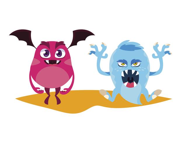 funny monsters couple comic characters colorful vector