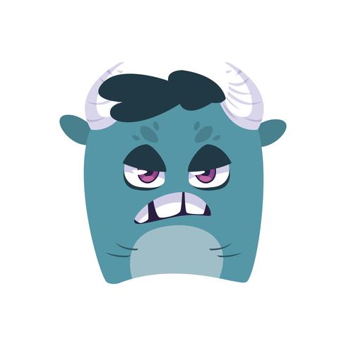 funny monster with horns comic character vector