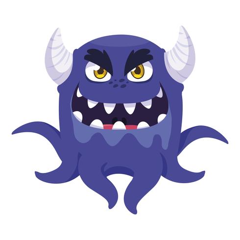 funny monster with horns comic character vector