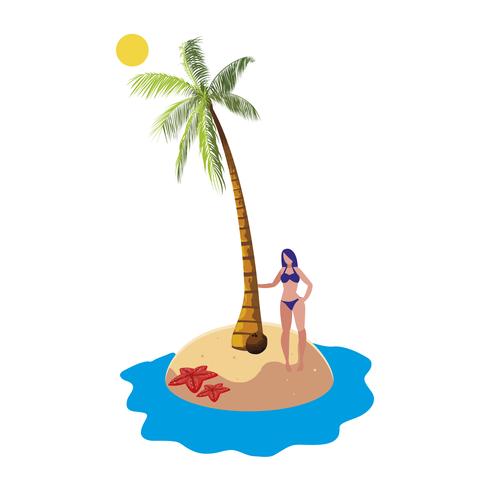 young woman on the beach summer scene vector