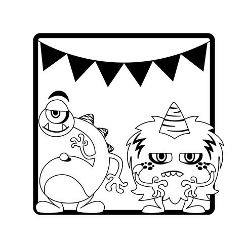 monochrome frame with monsters and garlands hanging vector