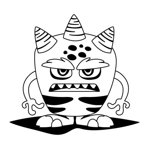 funny monster with horns comic character vector