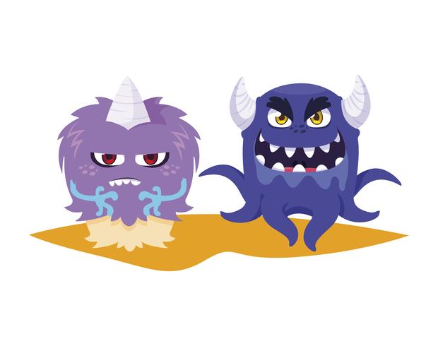 funny monsters couple comic characters colorful vector