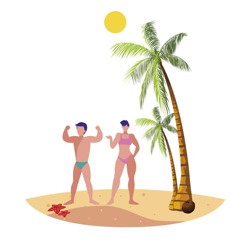 young couple on the beach summer scene vector