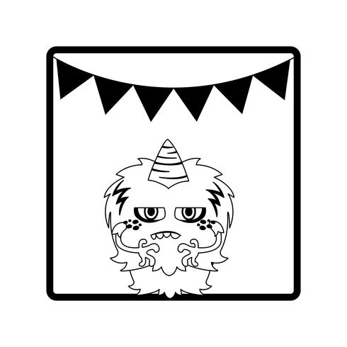 square frame with monster and horn party garlands vector