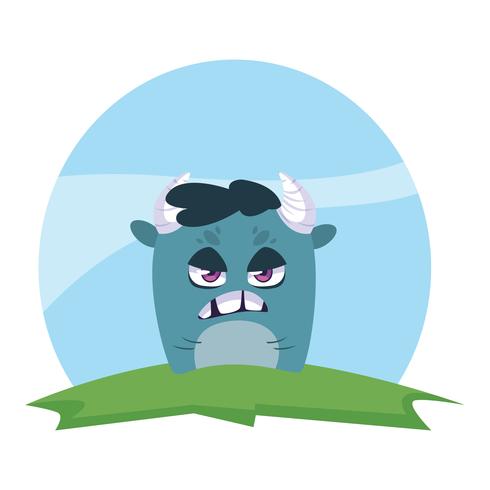 funny monster with horns in the field vector