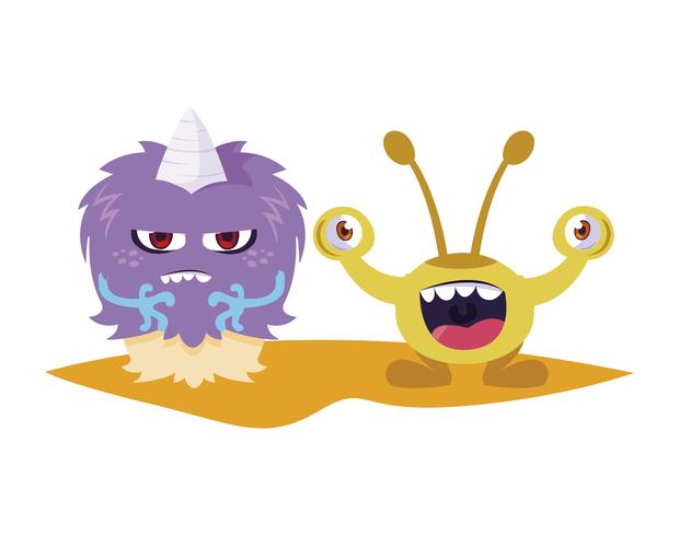 funny monsters couple comic characters colorful vector