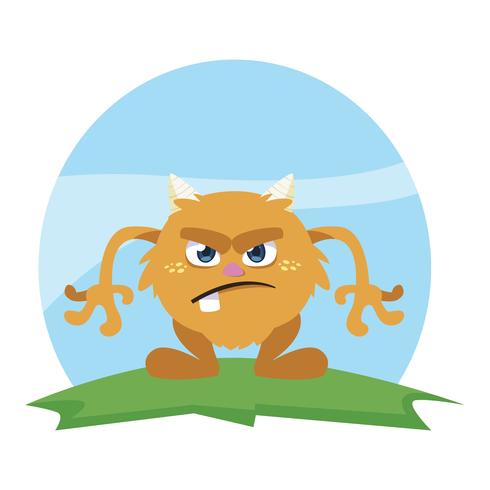 funny monster with horns in the field vector