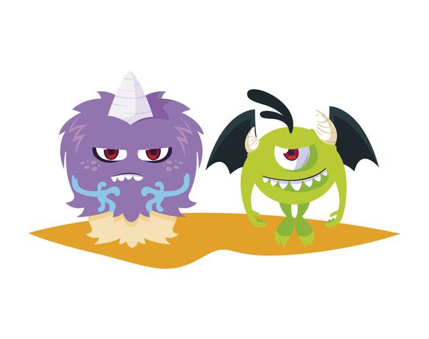 funny monsters couple comic characters colorful vector