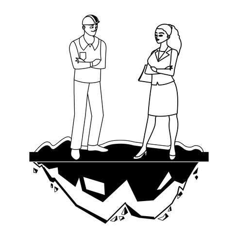 male builder constructor with woman engineer vector